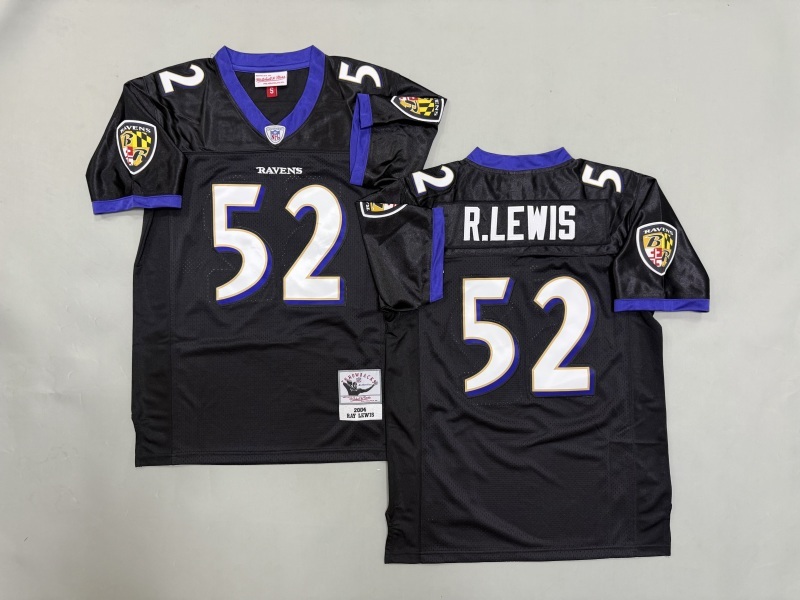 Men 2025 Baltimore Ravens #52 R.Lewis black Throwback Limited NFL Jersey style 001